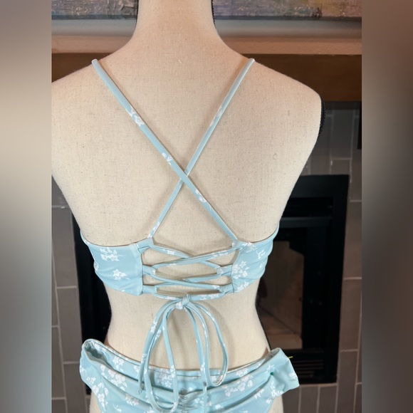 Zaful Blue Floral Bikini Lace up Back Swimsuit Set Size 4 - Picture 3 of 9